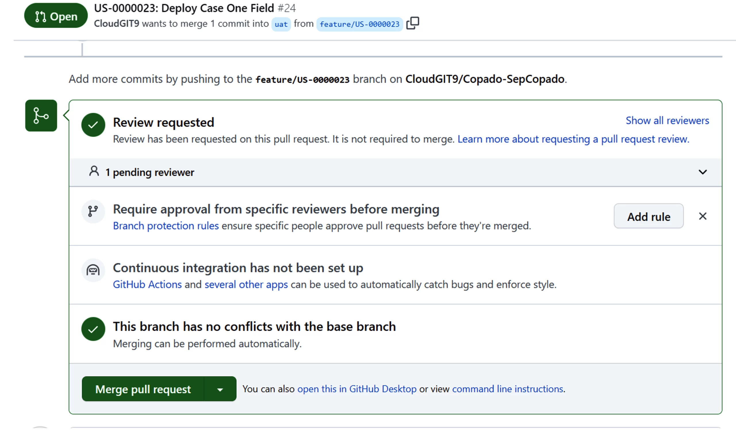 Pull request initiation