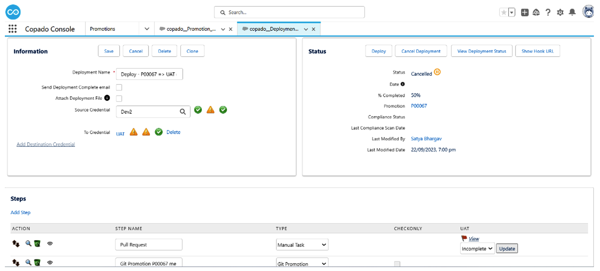 Quality gate and deployment status