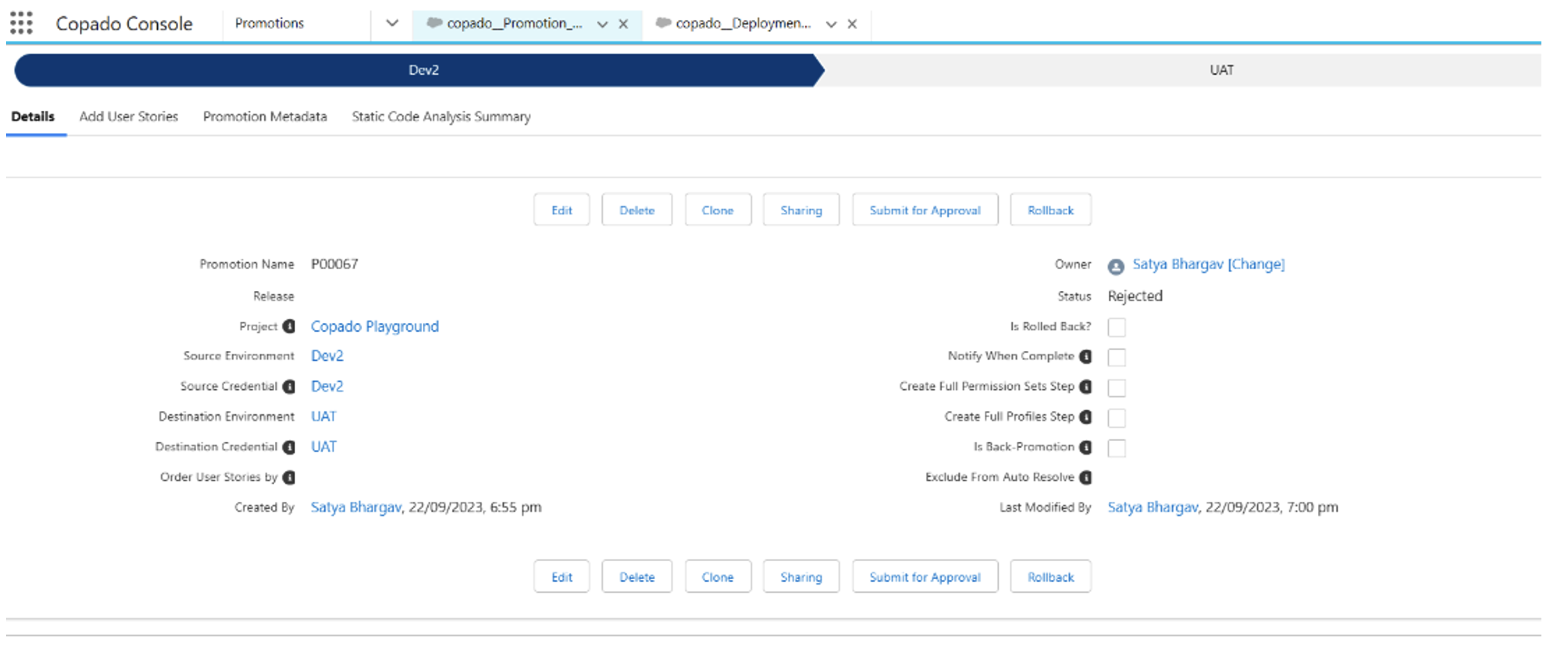 Deployment status - Cancelled or Rejected